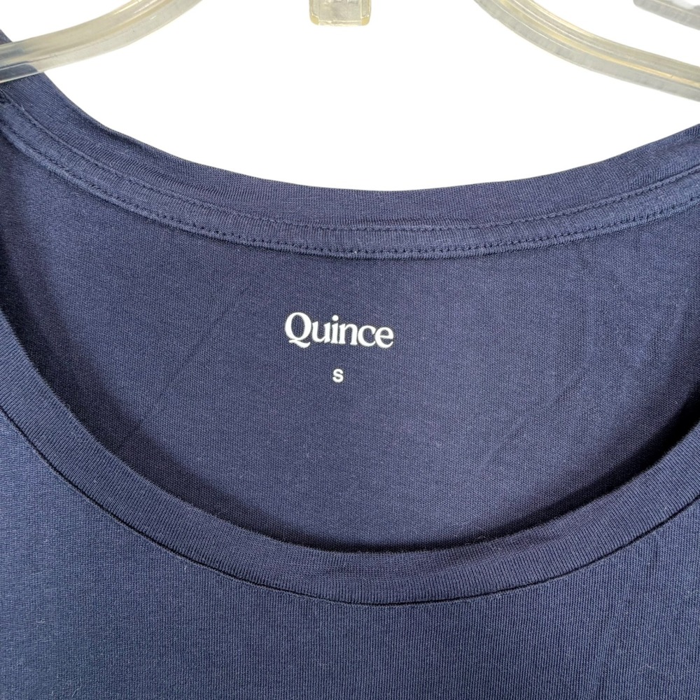 Quince Scoop Neck Tee Women Small Navy Cotton Modal Short Sleeve